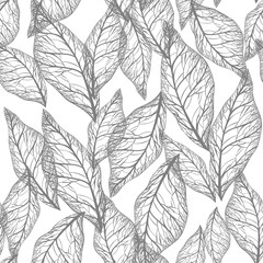 Gray leaves on white background seamless pattern
