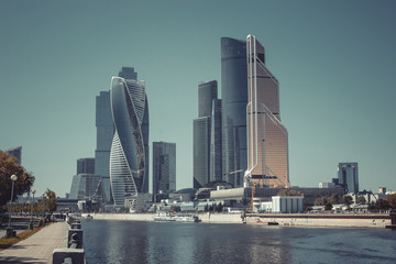 Obraz premium Moscow, Russia - August 29, 2016: Closeup panorama of international business Russian Center in Moscow city
