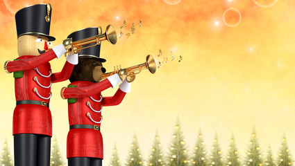 Toy soldiers playing trumpets.