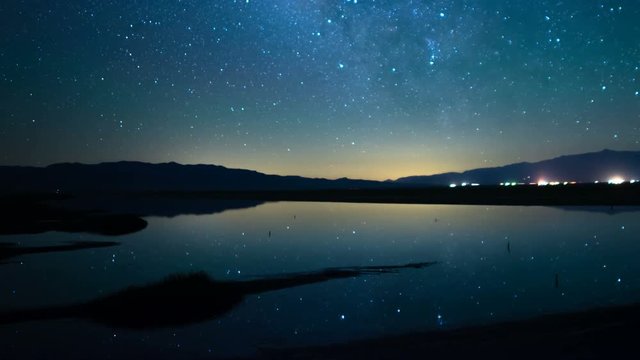 Milky Way Galaxy and Aquarids Meteor Shower Reflections on Lake in Sierra Nevada Mountains California USA