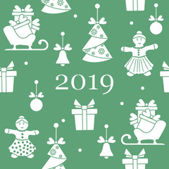 Seamless pattern with christmas, new year symbols.