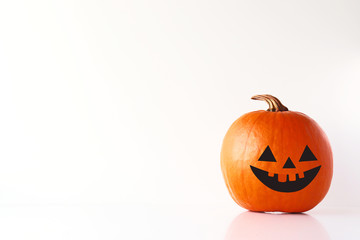 Pumpkin on a white background, Halloween backdrop.