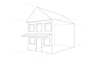 House two floors, technical drawing, lines on a white background