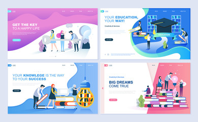Set of landing page template for education, know how, university, business solutions. Modern vector illustration flat concepts decorated people character for website and mobile website development.