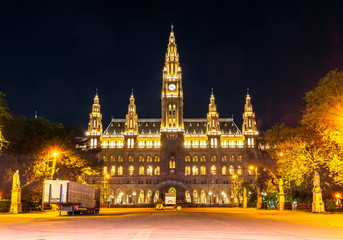 Vienna city hall at night, Austria