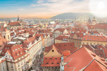 Naklejka premium Beautiful view of tiled roofs in Prague's historic district, Czech Republic