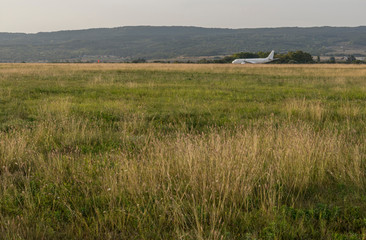 Landed plane at the airport in Varna.
