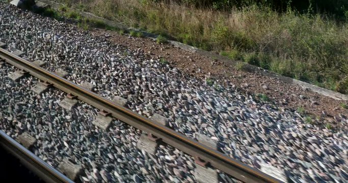 View On The Rails From The Window Of Moving High Speed Train - DCi 4K Resolution
