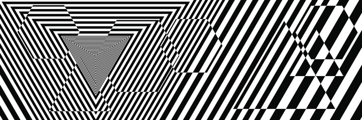 Abstract Black and White Geometric Pattern with Polygons. Psychedelic Contour Texture. 3D Illustration