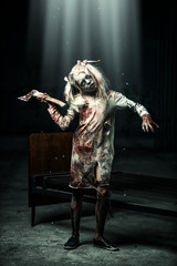 ponytails and dress in blood