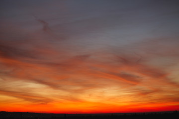 Fiery orange sunset sky. Beautiful sky. Natural background