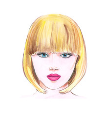 Fototapeta premium Hand drawing watercolor portrait of fashion girls