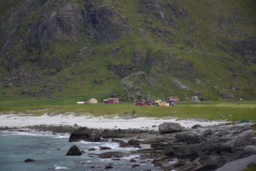 Norwegen, Lofoten, Leknes, Uttakleiv, Haukland, Haukland Beach, Schotterstraße, Küste,...