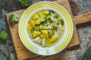 soup with broccoli and vegetables. close-up view