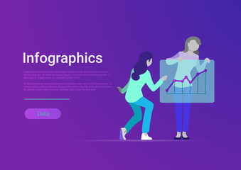 Flat infographics web banner vector. Info graphic board chart