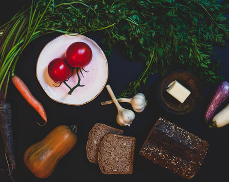 Bread and organic vegetables