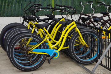 Fototapeta na wymiar vélos de locations sur un rack