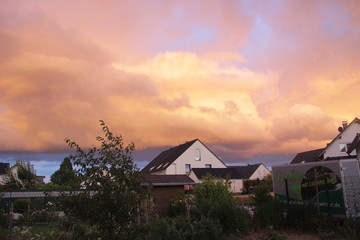 Fototapeta na wymiar sunset over village