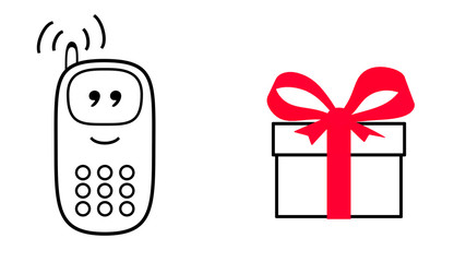 Mobile phone next to the gift box. Cartoon style