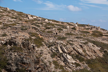 Old dwellings at Palatia on the island Saria near Karpathos in Greece