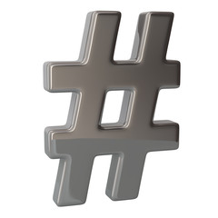3d illustration silver gray hashtag sign