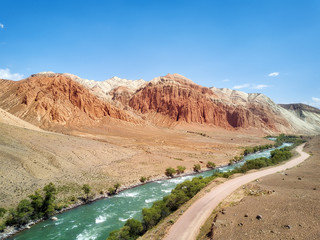 Red Rocks along Kokemeren River near Kyzyl-Oi, Kyrgyzstan taken in August 2018