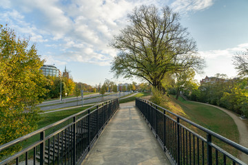 Fototapeta na wymiar bridge in the park - autumn landscape