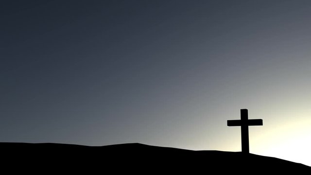 Sunset Behind a Single Cross on a Hill 4K