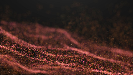 Wave Glow. Wave of particles. Wave 3d. 3d rendering. Futuristic dots background with a dynamic wave. Abstract Big Data Visualization.