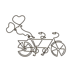 Vector Line Icon. Tandem bike. Wedding. One line drawing. Isolated on white background