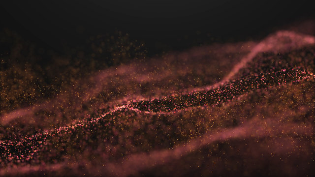 Wave Glow. Wave of particles. Wave 3d. 3d rendering. Futuristic dots background with a dynamic wave. Abstract Big Data Visualization.
