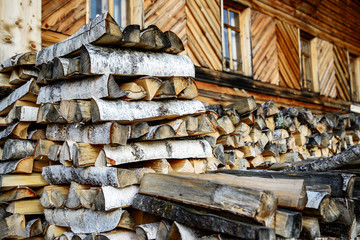 woodpile with shallow depth of field