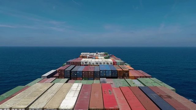 Onboard of huge Container ship during underway, center view