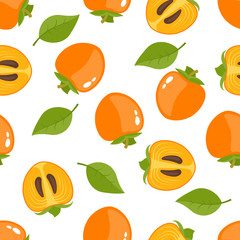 Seamless pattern with whole persimmon and slice