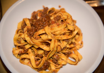 Italian spaghetti with a meat based bolognese .