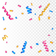 Burst confetti ribbons template for party and holiday on transparent background