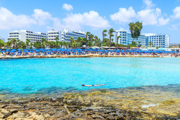 A view of a azzure water and Nissi beach in Aiya Napa, Cyprus