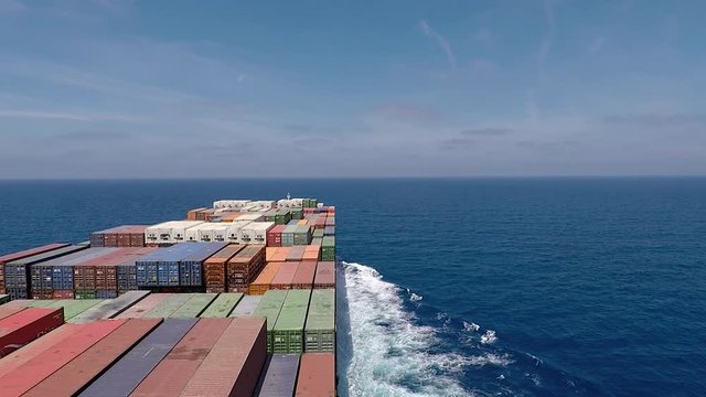 Onboard of huge Container ship during underway, right view