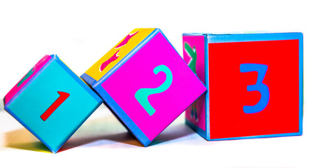 123 building blocks on white background