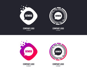 Logotype concept. SMS speech bubble icon. Information message symbol. Logo design. Colorful buttons with icons. Vector