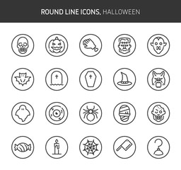 Halloween theme, round line icons