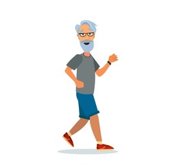 Senior people on scamper . Elderly woman run with armband for jogging. Adult people sport activities. Vector Illustration