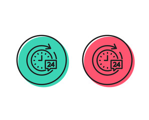 24 hours delivery line icon. Time or stopwatch sign. Positive and negative circle buttons concept. Good or bad symbols. 24h delivery Vector