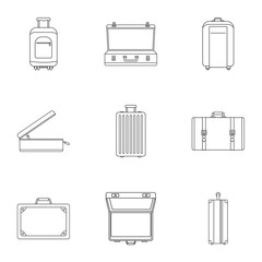 Travel suitcase icon set. Outline set of 9 travel suitcase vector icons for web design isolated on white background
