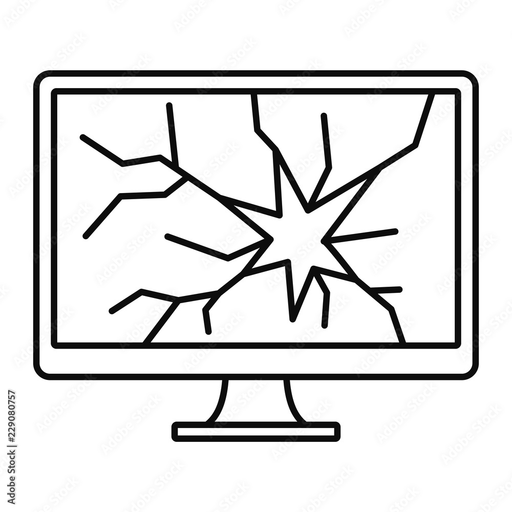 Poster broken computer monitor icon. outline illustration of broken computer monitor vector icon for web de