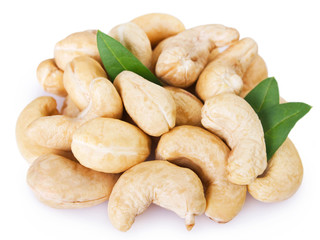 Cashew nuts on white background