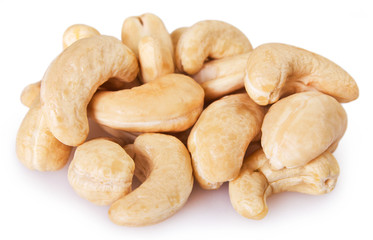 Cashew nuts on white background