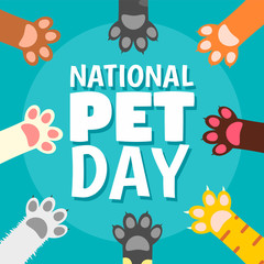 National pet day paw concept background. Flat illustration of national pet day paw vector concept background for web design