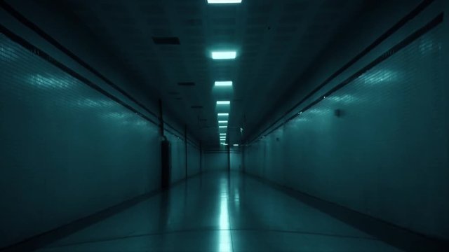 4K Scary dark corridor, tunnel. Mystery place with broken lamps. Empty, depth horror concept.
