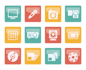 Media equipment icons over colored background - vector icon set